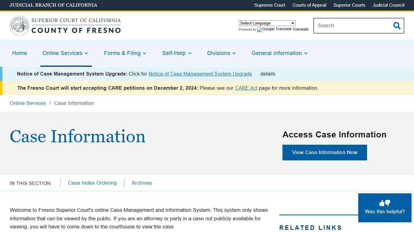 Case Information Superior Court of California County of Fresno